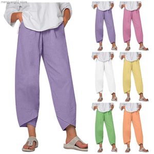 Women's Pants Capris Cotton Linen Pants Plus Size Elastic high Waist Ankle Length Casual Women Loose Summer Straight Pants Streetwear Women's Pants T231026