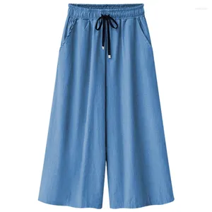 Spodnie damskie Plus Rozmiar szerokiej nogi kobiety Summer Brode dla kobiet cienkie dżinsowe dżinsowe koronkowe koronki luźne cielęcy spodnie