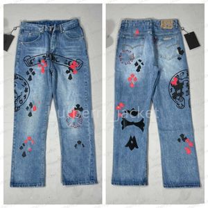 Mens Chromees Designer Make Old Washed hearts Jeans Chrome Straight Trousers Heart Cross Embroidery Letter Prints Casual for Women Men Fashion Pants QP9F