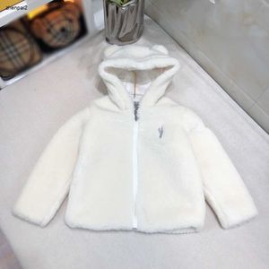 Luxury Lambhair coat for Baby Pure white kids Hooded jacket Size 100-160 CM comfortable Child zipper Outwear Oct25