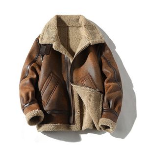 Men's Jackets Men Suede Leather Plus Size Jacket Winter Warm Outwear Faux Lamb Wool Fur Motorcycle Coat M-5XL 231026