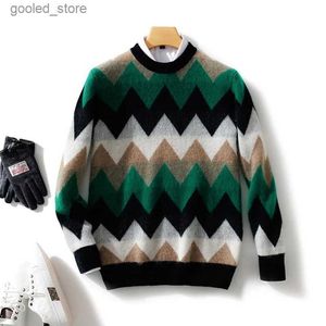 Мужские свитера из 100% мериносовой шерсти, мужской свитер, пуловер, контрастный повседневный вязаный джемпер, утолщенный осенне-зимний Q231026