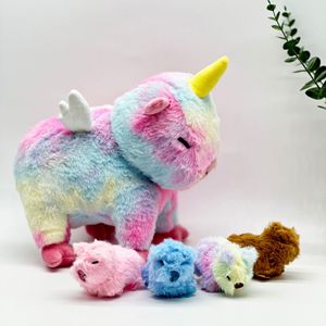 Stuffed Plush Toys Unicorn Mom And 4 Babies Plush Dolls Baby In Pocket Stuffed Animals Toy Kids Gifts Children Boys Girls Gift