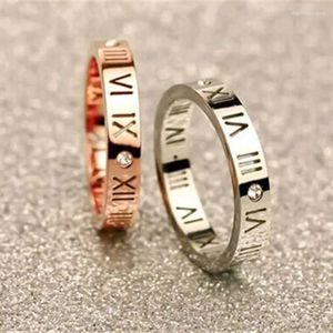 Кольца кластера женские ювелирные изделия из титановой стали римские цифры для кристаллов CZ модные вечерние любовные кольца пара R006