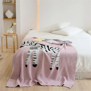 Cobertores Ins Estilo Cartoon Zebra Padrão Engrossado Meio Lado Cobertor de Lã Macio Vestido Combinando Sofá Piquenique Ao Ar Livre Xale