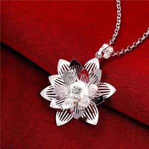 Collane con pendente in zircone fiore placcato argento sterling da donna GSSN735 moda adorabile piatto in argento 925 collana di gioielli241U