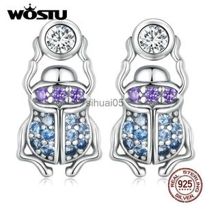 Stud Wostu 925 Sterling Silver Colorido Zircon Scarab Downward Brincos para Mulheres Inseto Orelha Studs Menina Aniversário Jóias Presente YQ231026