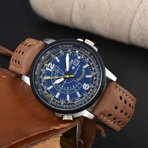 Citize Wrist Watches For Men 2023 Nya herrklockor Tre nålar kvarts Titta på högkvalitativ lyxvarumärke Designer Klocka Läder och stålbälte Fashion Blue Anglar