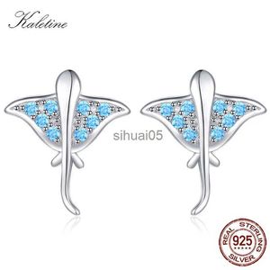 Stud Kaletine Ocean Blue Manta Kolczyki dla kobiet 925 Kurtki Srebrne Srebrne Ear Kurtki diabeł ryba słodka biżuteria morska KLTE064 YQ231026