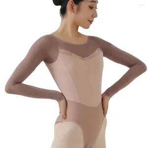 Stage Wear Ballet Dance Performance Long Sleeve Lace Gymnastics Yoga Practice Student Art Test Slim Breathable Body Dress