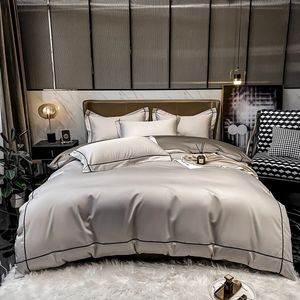 Yatak setleri işlemeli set 800tc Mısır pamuklu yatak sayfası yorgan kapağı yastık kılıfları lüks düz flatfited çarşaf 231026