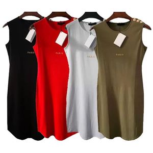 Women Casual Dresses Summer Cotton Loose Dress For Womens High Quality Sleeveless Female Clothing With Letter Solid 4 Colors224W