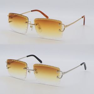 Säljer Diamond Cut Lens Women Man C Decoration Wire Frame Solglasögon för kvinnor Rimless Men Glasögon utomhus Ny färg