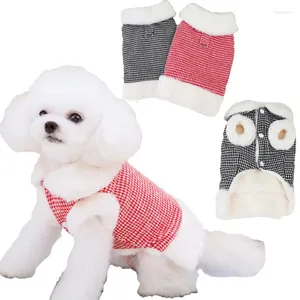 Abbigliamento per cani Cappotto di pelliccia di lusso Inverno Rosso Nero Plaid Abbigliamento per animali domestici Abbigliamento per cani di piccola taglia Chiwawa Giacca a maniche corte per cuccioli XL