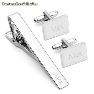 Personalizzato Master Custom Engrave Nome iniziale 3 pezzi Gemelli in acciaio inossidabile e fermacravatta Set per uomo Regalo festa del papà Y200313255