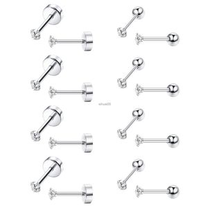 Stud 8pairs rostfritt stål broskör örhängen liten runda 2mm kubik zirkoniumörör piercing liten skivstång skruv/platt rygg yq231026