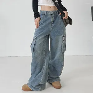 Calças de brim femininas moda selvagem baggy retro cintura baixa denim calças largas perna reta namorado coreano harajuku streetwear