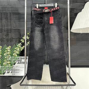 Designers mulheres calças jeans com cinto bordado carta design jeans roupas cintura alta solta calça longa para senhora