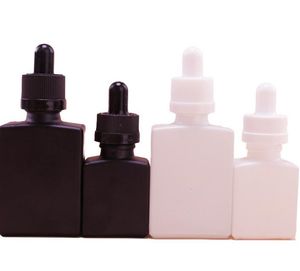 Wholesale 30ml empty black matte rectangular glass e liquid bottle square glass essential oil dropper bottle