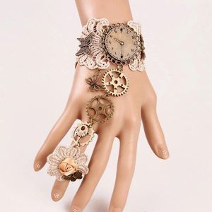 Link Bracelets Ins 2023 Gothic Personality Fashion All-match Lace Vintage Upscale Bracelet With Ring Gear Clock Hand Accessories Female