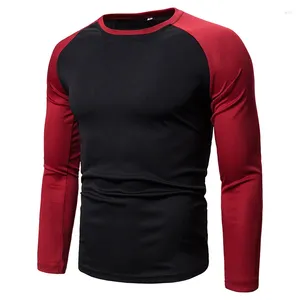 Men's T Shirts Spring Autumn Long Sleeve T-shirt Spliced Round Neck Bottoming Tops