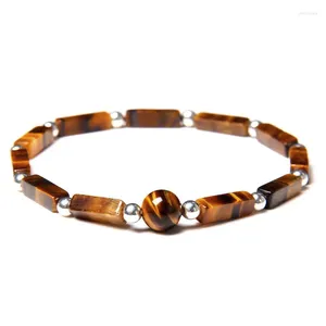 Strand FYJS Einzigartiges, versilbertes, rechteckiges Tigerauge-Stein-Armband für Jubiläumsgeschenk, stapelbarer Schmuck