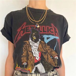 メタルカバンドアースウォッシュヴィンテージショートスリーブメンズレディースTシャツロックTシャツジェリースタイルTシャツユニセックスティーマン女性ストリート270W