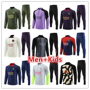 22 23 24 Paris Mbappe Soccer Jersey Tracksuit Sets 2023 2024 Classic Style Paris Training Suit Half Long Sleeve O.Dembele Lee Kang in Men Kids Football Tracksuits