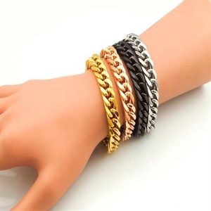 Gold Plated Stainless Steel Bracelets Curb Cuban Chain Mens Jewellery Fashion 8 7 long 10mm wide Whole jewelry Shi276j