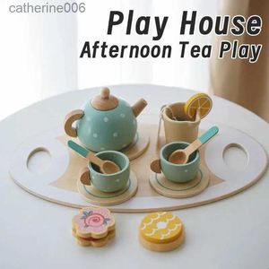 Кухни Play Food 15 шт. Детский деревянный чайный сервиз Play House Притворись, что играешь в чай с чайником Чашка для послеобеденного перекуса Ролевые игрушки для мальчиков и девочек GiftL231026