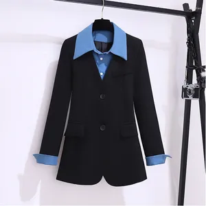 Ternos femininos unxx preto falso duas peças blazer jaqueta feminina 2023 primavera outono coreano elegante petite casual mini escritório senhora casaco