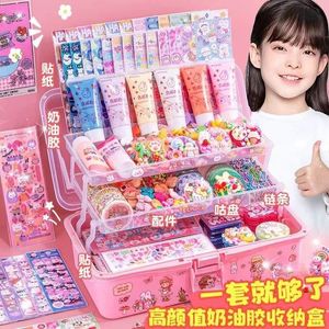 Kids' Toy Stickers Cream Glue GOO Card Sticker Set DIY Full Set of Tools GOO Card Hand Sticker Picture With Girls' Children's Toys 231025