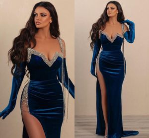 Sexy Plus Size Mermaid Prom Dresses Long for Women Sweetheart Velvet Draped Floor Length High Side Split Formal Occasions Pageant Dress Evening Party Birthday Gowns