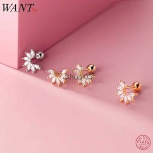 Stud WANTME 925 Sterling Silber Romantische Glänzende Zirkon Krone Blume Perle Ohrringe für Frauen Mode Ohr Knochen Piercing Schmuck YQ231026