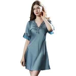 Kadınların Sirkavar Seksi Kadın Saten Silky Nightgown Yarı Kollu Nakış Nighdress Lingerie Plus Boyutu S M L XXL Kadın N307Y