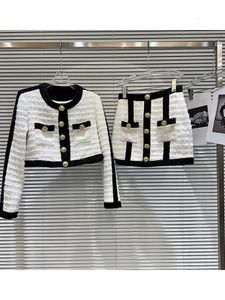 Two Piece Dress HIGH STREET est Fashion Suit Set Women's Black White Contrasting Tweed Short Jacket Skirt Set 231026