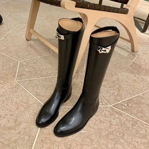 Boots 2023 Thigh High Brown Women Vintage Leather Square Heel Knee Height Buckle Boot Keep Warm Round Toe Shoes British Style 231117