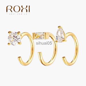 Stud ROXI S925 Sterling Silber Geometrische Zirkon Ohr Haken 4 Stück Ohrringe Für Frauen Männer Minimalistischen Piercing Boucle Oreille YQ231026