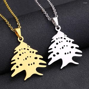 Pendant Necklaces Lebanon Map Cedar Tree Flag Necklace Stainless Steel Gold/Steel Color Men Women Ethnic Jewelry Gifts
