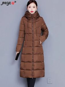 Women's Down Parkas Oversize 5xl Snow Windproof Wear Slim Hooded Long Winter Elegant Overcoat Solid Korean Cotton Jackets Warm Padded Coats 231026