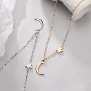 Rostfritt stål Delikat Forever Love Heart and Moon Star genom pendellkvinnans halsband tillgängligt i Gold Silver Tones223a