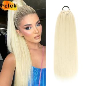 Human Hair Capless s Straight tail With Elastic Band Synthetic Heat Resistant 24Inch Wrap Around Tail Fake For Women 231025