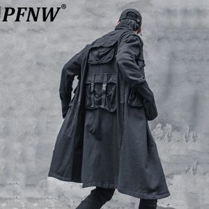 Мужские смеси PFNW Весенне-осенняя серия темной одежды Функциональные пальто на молнии с несколькими карманами Свободные грубые красивые тренчи средней длины 12A5336 231026