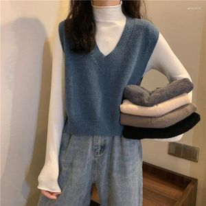 Gilet da donna Abito stile college Gilet maglione lavorato a maglia pigro giapponese Donna Autunno Collo alto Manica lunga T-shirt con fondo Set da 2 pezzi