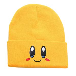 Gorros femininos bonitos de malha bonés moda impressa olhos grandes desenho animado rosa bordado chapéus de lã masculinos