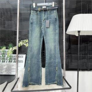 Pantaloni denim di marca per donna Pantaloni svasati divisi con lettera in metallo Pantaloni casual jeans firmati da ragazza e da donna