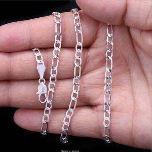 Mark 925 quadratische Ecke 2 mm Figaro-Kette 925 Sterling Silber Schmuck Halskette Ketten mit Karabinerverschlüssen Größe 16 18 20 22 24 26 28 30 Zoll