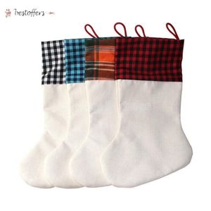 Sublimacja Buffalo Plaid Christmas Stink Stink Blank Candy Socks Torba prezentowa Santa Pończochy Drzewo Świąteczne Dekoracje Szybka wysyłka B1026