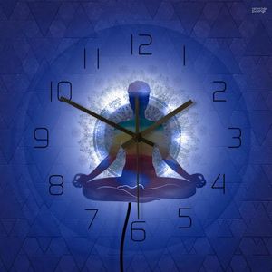 Vägglampor färgglada akvarell meditation andlig yoga modern tryckt klocka frisk zen skala rund stil non -ticking nattljus