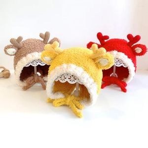 Berets Baby Cute Christmas Antler Hat Kid Girl Boy Winter Thick Warm Plush Ear Protection Cap Children Xmas Earflap Beanies